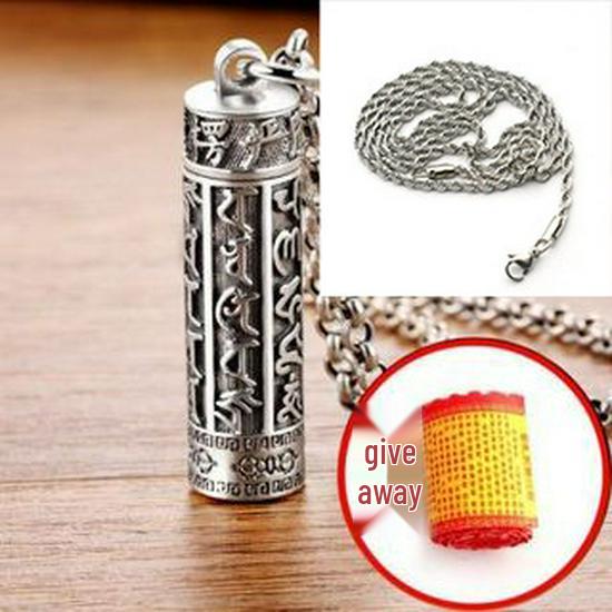 Koto 990 Sterling Silber Anhänger - Trendige Sechs-Zeichen-Mantra Halskette für Männer gray