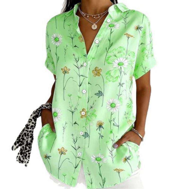 Short-sleeved button-up shirt women's blouse top
