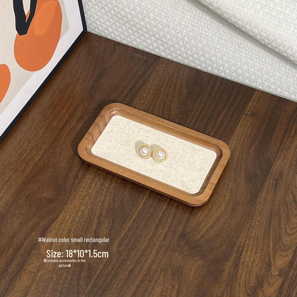 Walnut Jewelry Tray: Pearl Necklace Storage & Linen-Style Display Stand for Props & Photography