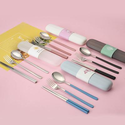 2Pcs/3Pcs/Set Stainless Steel Cutlery Set Portable Tableware Chopsticks Spoon Fork with Storage Case Travel Camping