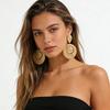Pair of Oversized Geometric Spiral Texture Retro Metal Hoop Earrings for Ladies Party Attention-Grabbing Jewelry Accessory