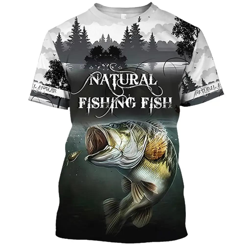 New Fishing Shirt Men's Summer Clothing Fish Graphic O Neck Oversized Tops 2024 Casual Outdoor Apparel For Male Shirt Tee 5XL
