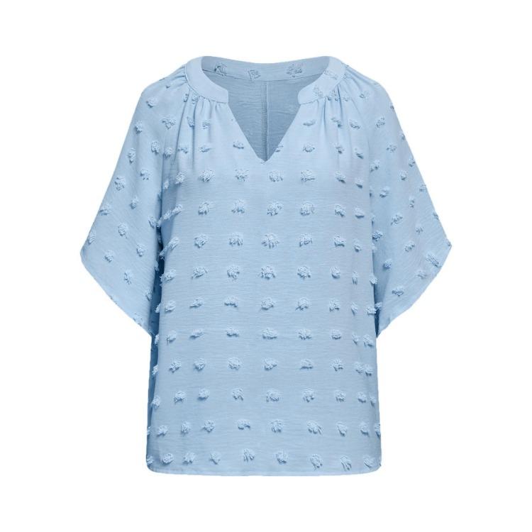 Women Casual Loose V-Neck Pullover Top Solid Color Blouse Half Sleeve Shirt Spring Summer S-XL