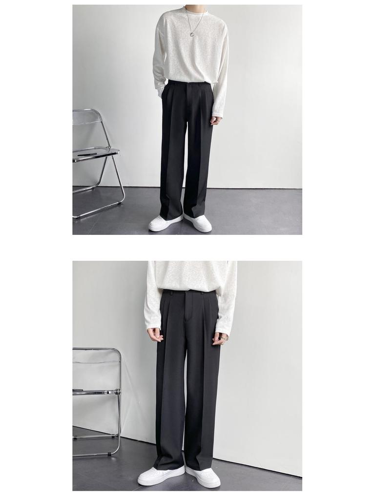 Spring & Autumn Men's Loose Korean White Wide-Leg Drape Trousers