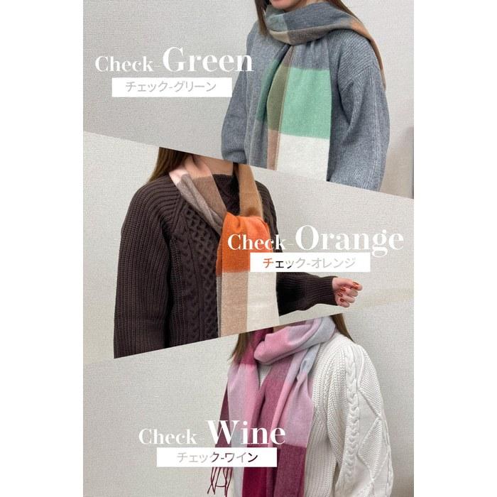 [Vita Natur] Muffler Cashmere 100% Large Size Unisex Check - Orange Free Size