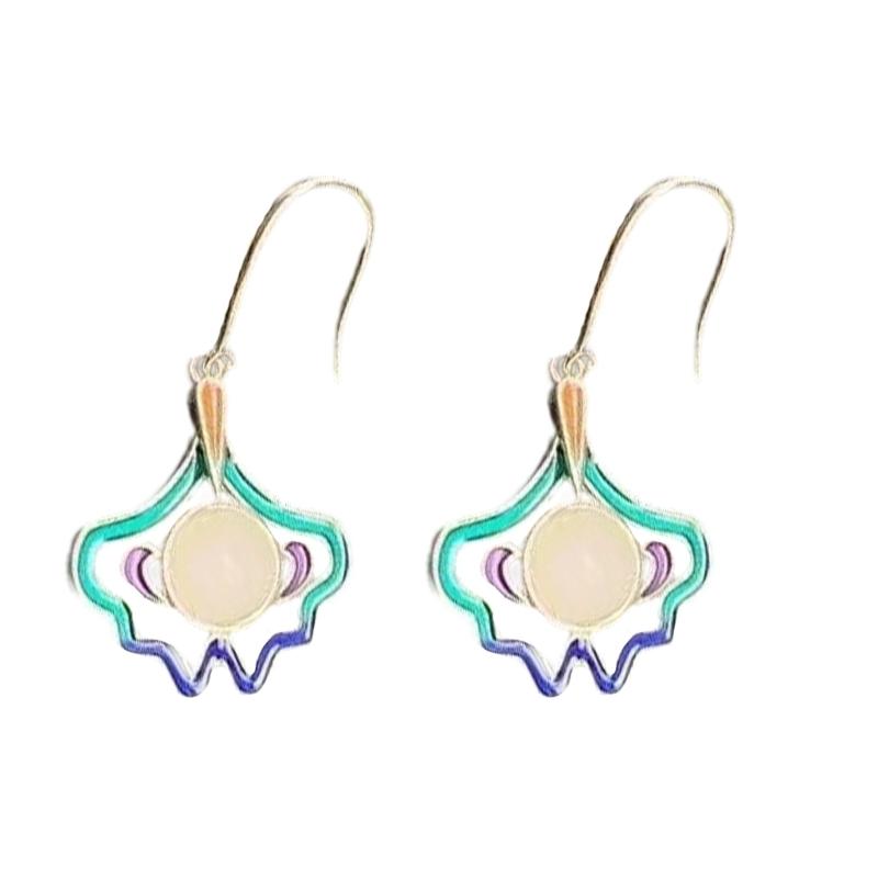 

Elegant Fan Shaped Bamboo Leaf Tassels Drop Earrings Silver Plated Hook Sophisticated Alloy For Wedding Party Daily Wear синий/фиолетовый