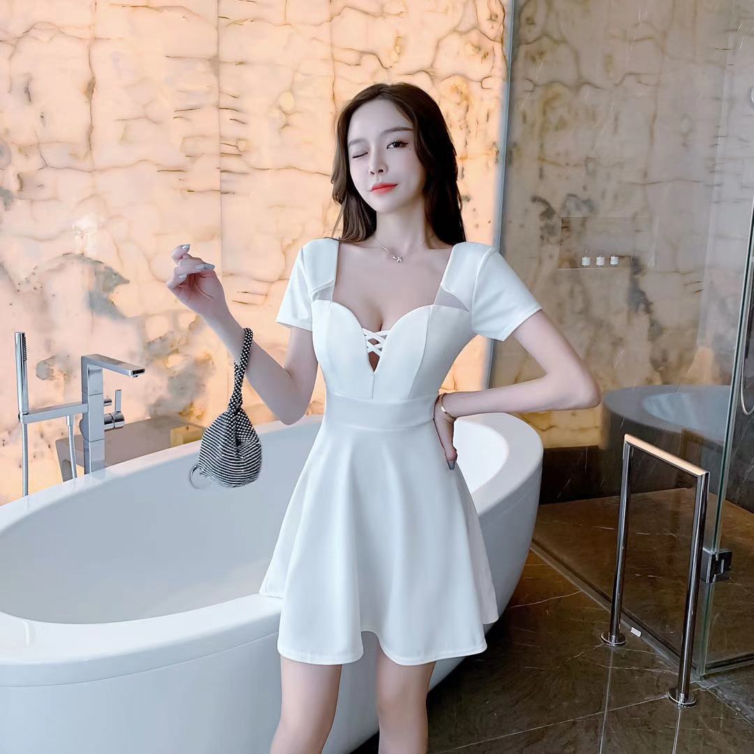 Sexy dress  temperament slim hollow waist careful skirt new women S белый