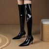 Sexy Black Patent Leather Knee High Boots Women Fashion Pointed Toe Designer High Heel Boots Nightclub Party Pole Dance Shoes