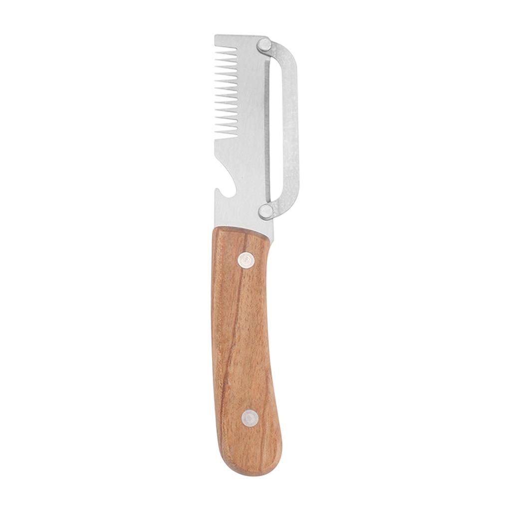 Multifunctional Stainless Steel Onion Cutter and Peeler Three in One Grater Tool with Wooden Handle for Kitchen Use