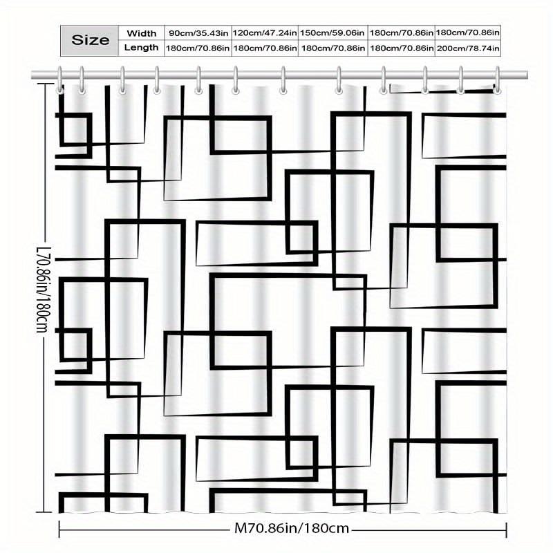 Minimalist Modern Black & White Geometric Shower Curtain, Elegant Bathroom Decor, Box Line Design, High-End Polyester Fabric