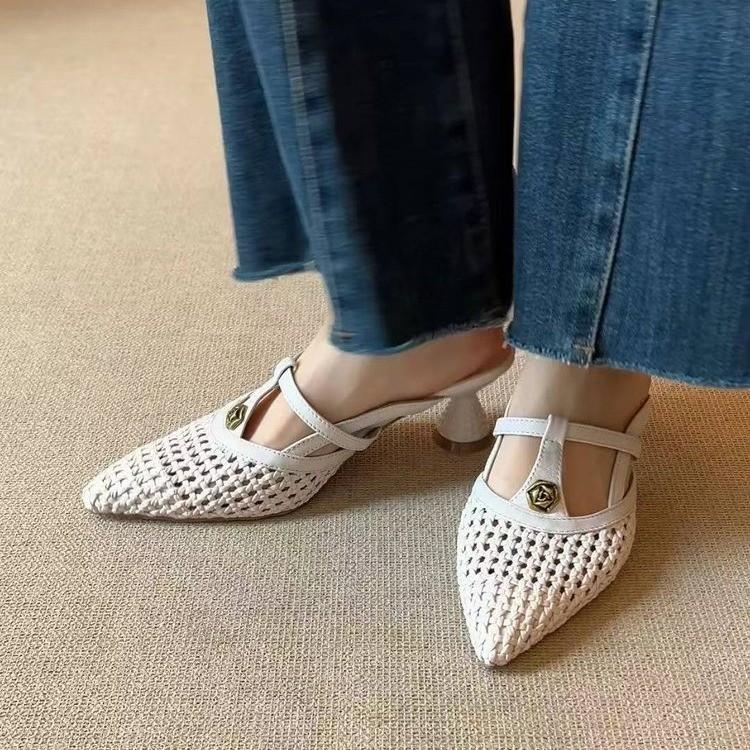 

Модные летние женские мюли-шлепанцы с закрытым носком, модные неглубокие туфли-слайды, женская обувь для платья в уличном стиле 35 бежевый