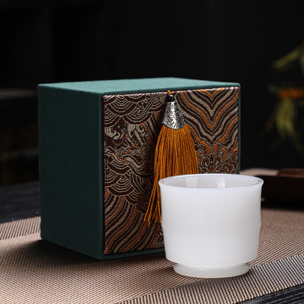Jade porcelain teacup Kung Fu tea master cup ceramic pure white small water cup household small high-foot tea set teacup gift