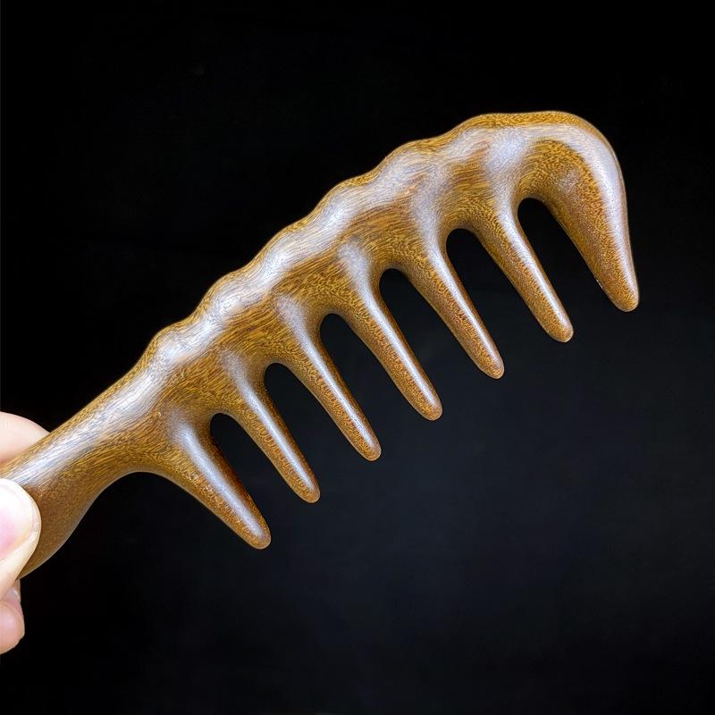 Golden Sandalwood Thickened Wooden Comb for Long and Curly Hair Massage