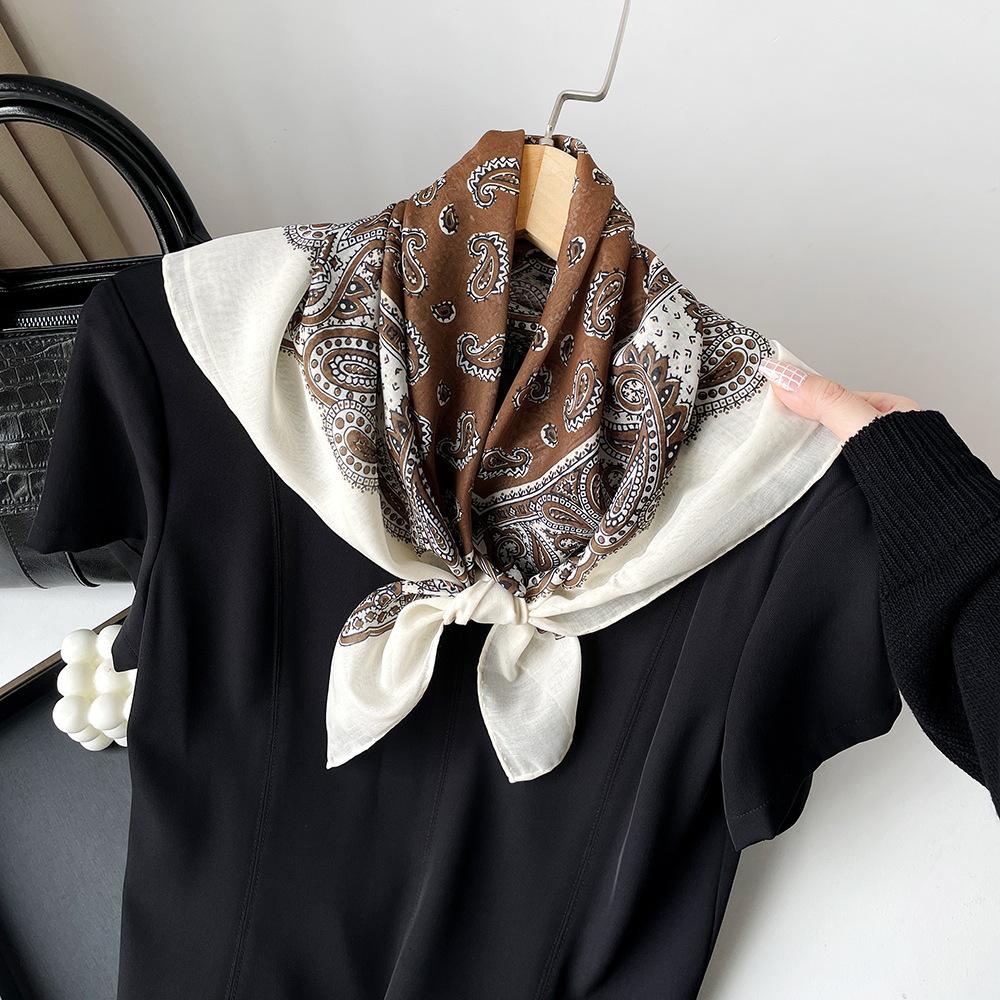 Oil Painting Retro Literary Silk Scarf Cotton Square Scarf Versatile Cashew Nut Silk Scarf 70 Square Scarf Elegant Decorative Waist Seal Belt Scarf