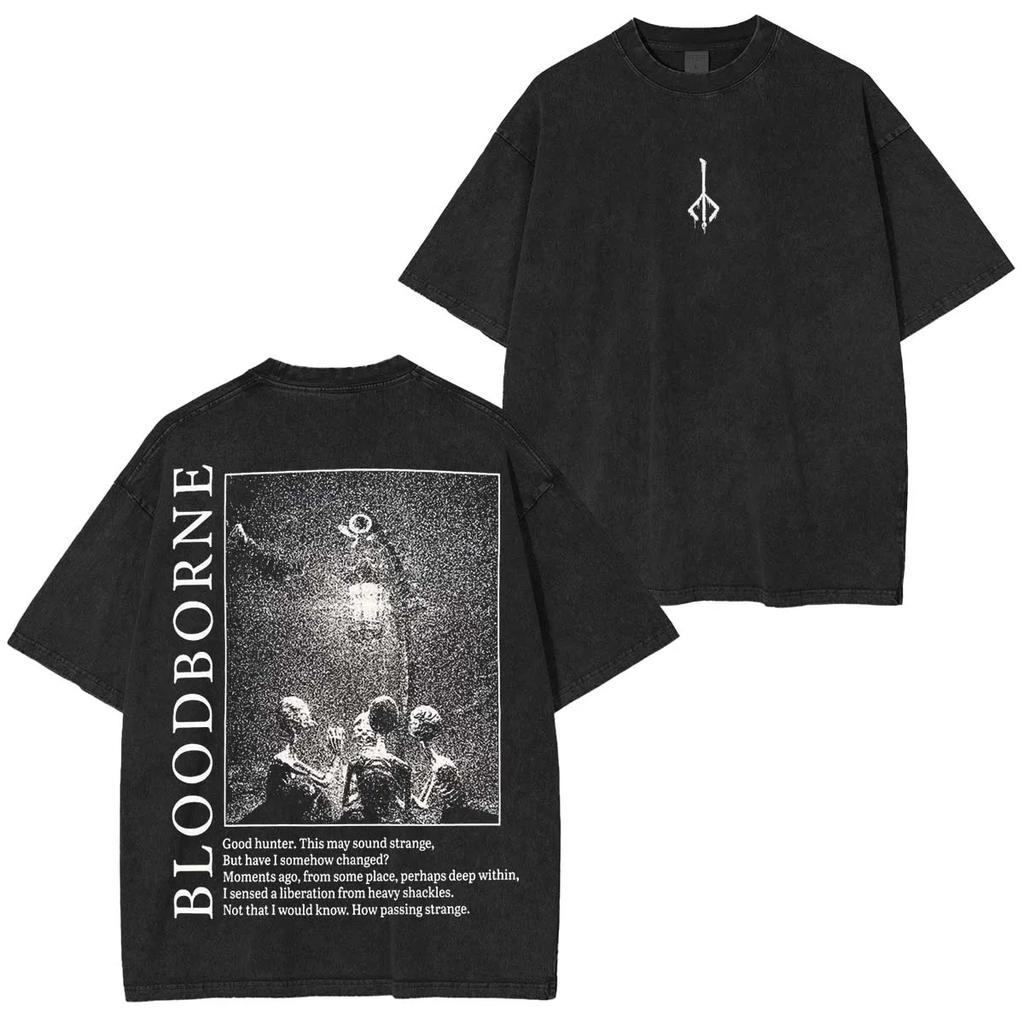 Bloodborne Ludwig Der Verfluchte Heilige Klinge Grim T-Shirt Jäger und Lampe Boten Oversize Unisex Gewaschen Streetwear T-Shirt