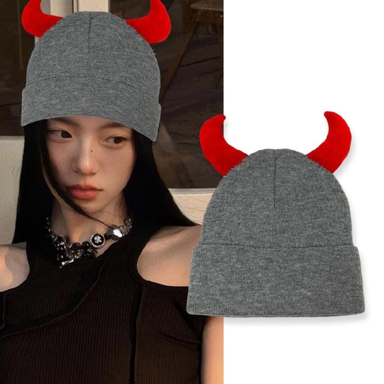Devil Horn Winter Hat for Adult Handwoven Stretchy Caps Outdoor Activity Hat for Skiing Knitted Skull Hat Cool Accessory