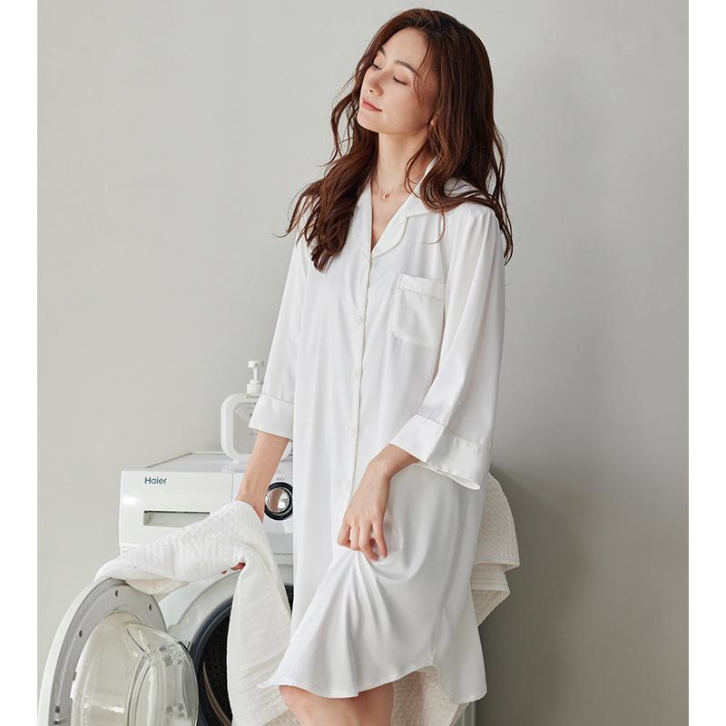 Pajamas Women's Summer Thin Ice Silk Short-sleeved Half-sleeved Simulated Silk Pajamas Cool Loungewear Large-size Dress