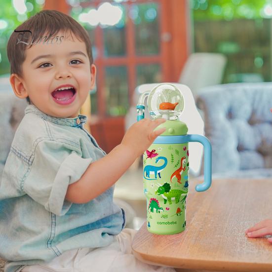 Leak-resistant Toddler Cup Whale Fountain Tumbler 710ml Stainless Steel Drinking with Fun Effect Leak-Proof Spill-Proof Straw for Kids Adults