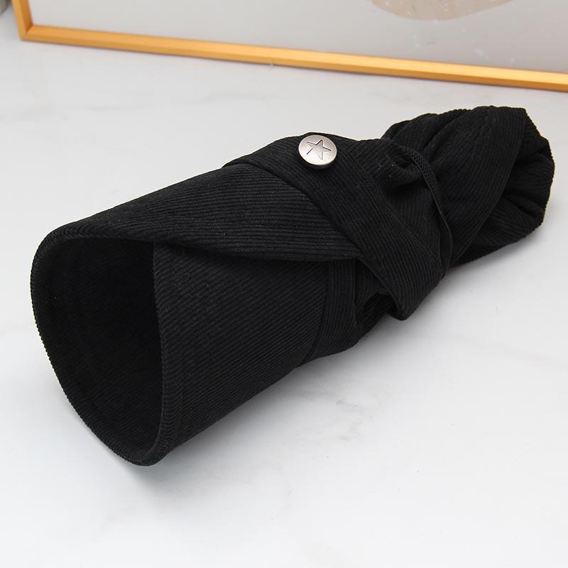 Simple solid color corduroy duck tongue basin hat women's metal buckle wide brimmed hat autumn and winter versatile commuter hat