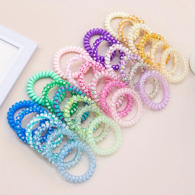 6Pcs Vibrant Playful Gradient Color Phone Line For Girls High Elasticity Headband Tied Bun Hair Loop Rubber Band Headband