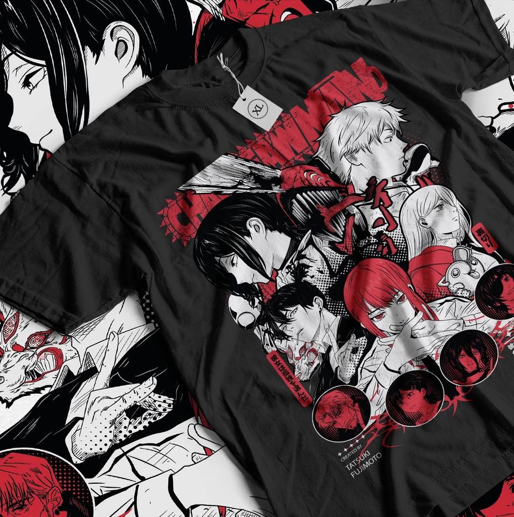 Anime Chainsaw Unisex Denji Power Group Graphic Black TShirt Size S4XL