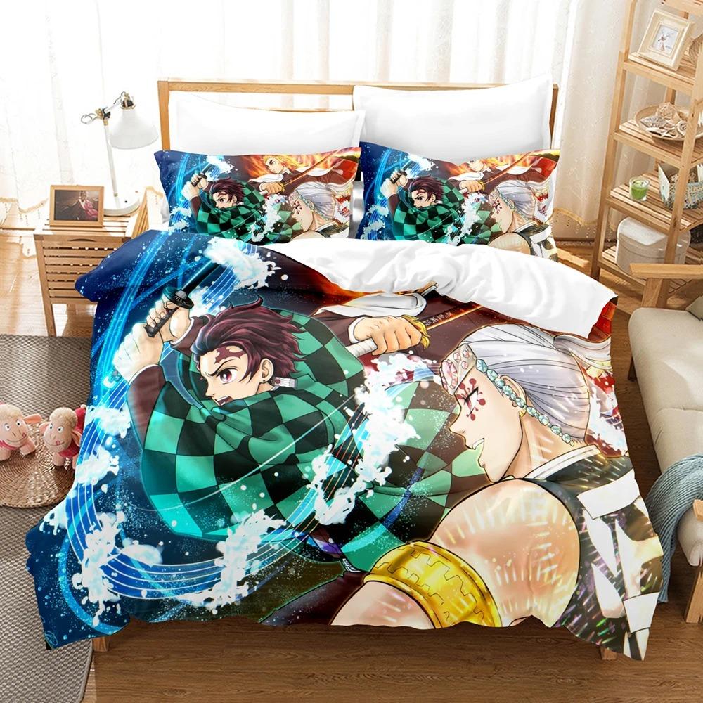 Anime Demon Slayer Bettwäschesets Kamado Nezuko Bettwäsche für Teenager-Mädchen Cartoon Twin Single Queen King Full Size Bettbezug-Set