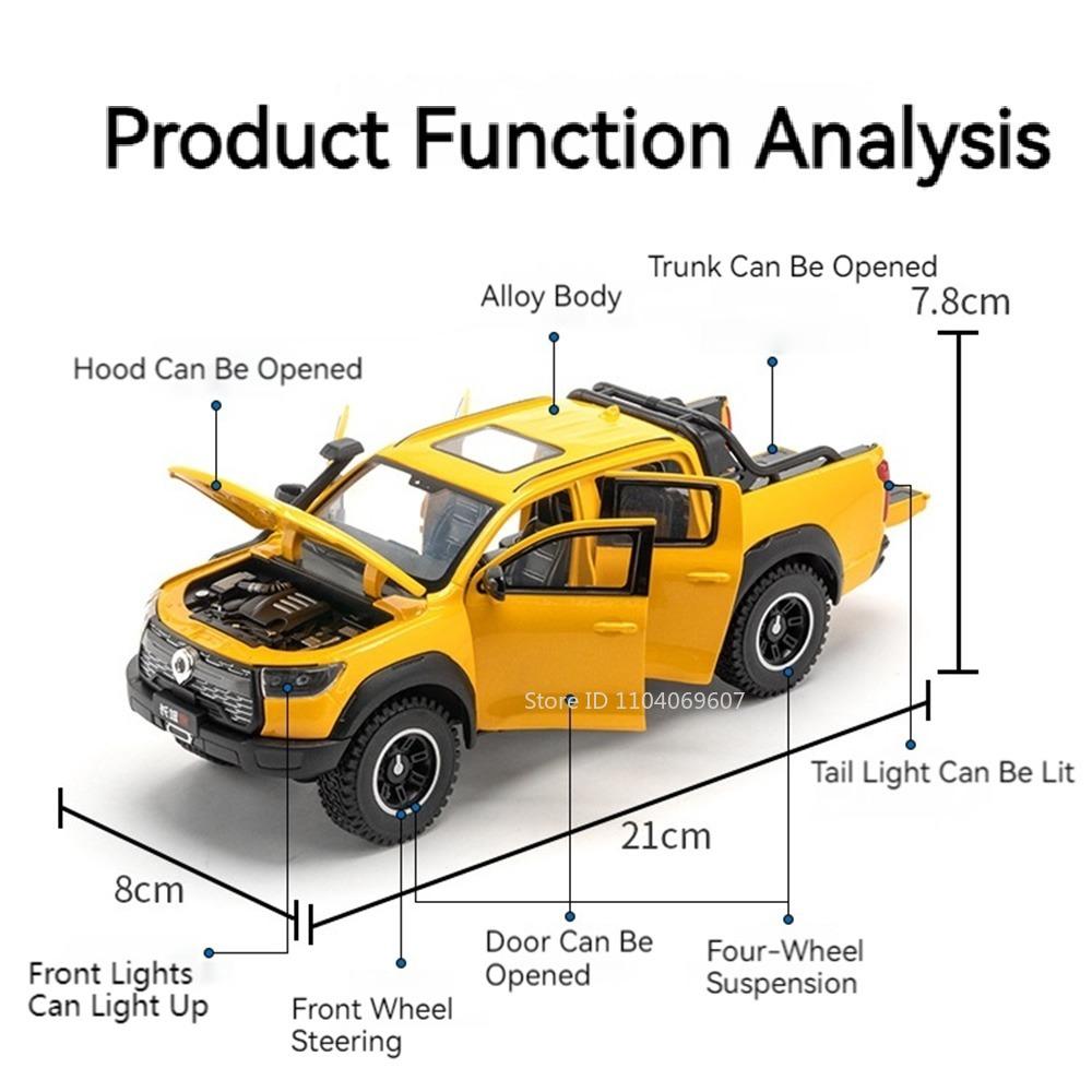 1:24 Scale POER Car Model Toy Alloy Diecast Free Wheeling Shock Absorption Sound Light Off-road Pickup Truck Models for Kids