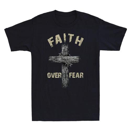 Jesus Christ Cross Faith Over Fear Quote Christian Retro Unisexs Tshirt Unisexs Personality Street Fashion Dark Gothic Tops