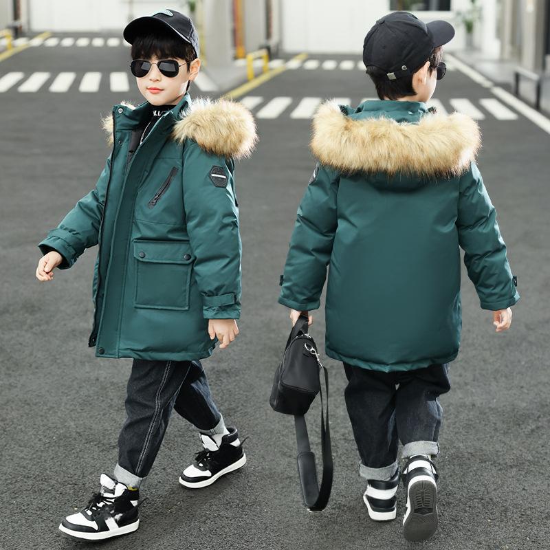 

Зимняя ветровка с капюшоном для мальчиков (3-14 лет) - Однотонное Утепленное Зимнее Пальто для Детей 100 темно-зеленого