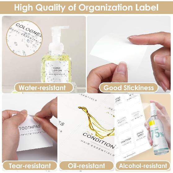 Cludoo 372 PCS Preprinted Minimalist Home Laundry Bathroom Labels for Organizing with DIY Blank Labels, Waterproof Oil Resistant Stickers for
