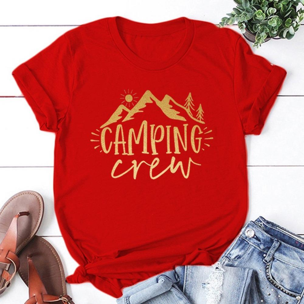 Funny Camping Crew Print T-shirt Summer Camper T-shirt Women Men Short-sleeved Loose