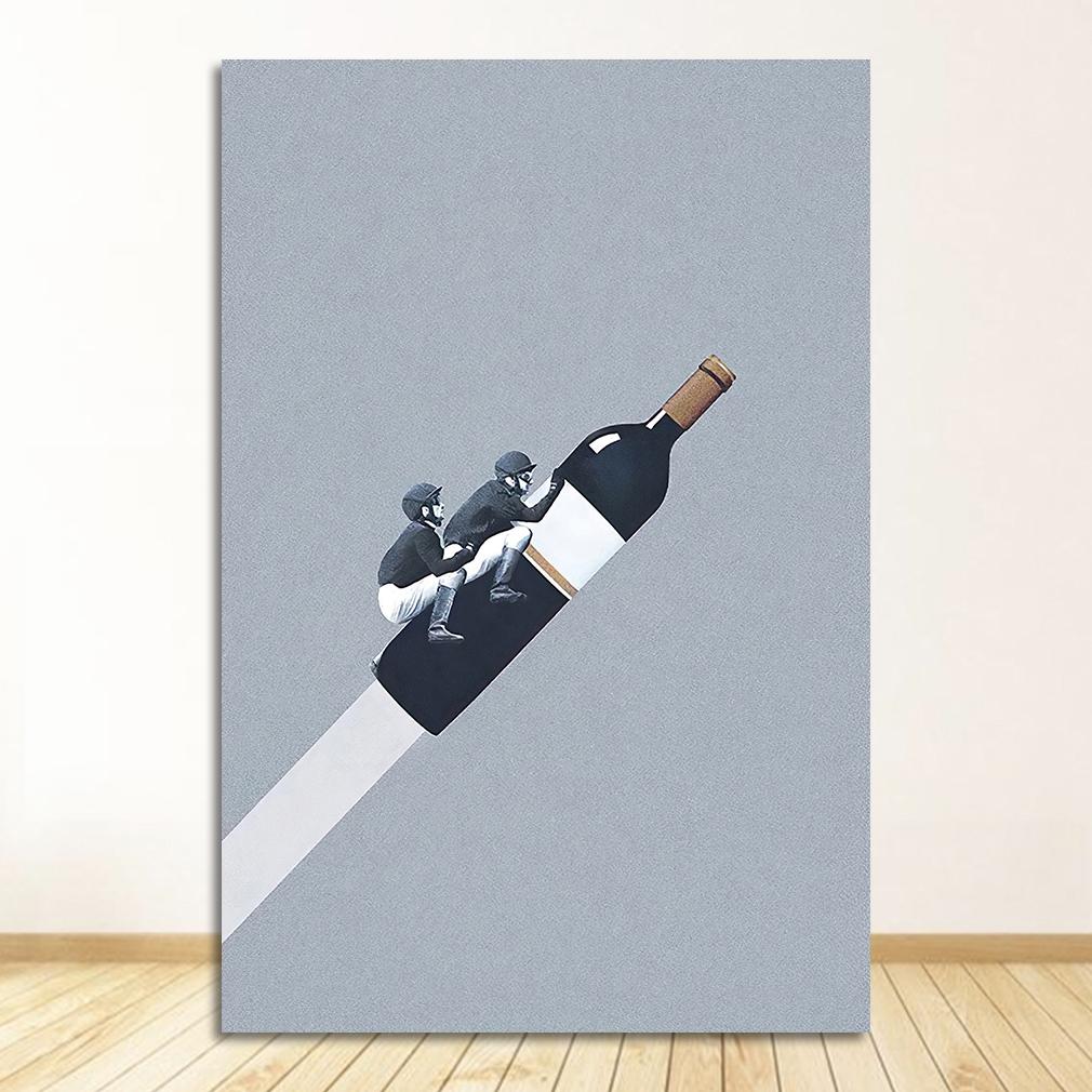 Ar Abstract Posters and Prints Surreal Style Print Pictures Bedroom Decoration for Home Creative Wine Bottle Racket Wall