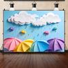 Fondo de banner con tema de gotas de lluvia y paraguas 3D, accesorios para sesión de fotos en estudio, póster de jardín de infantes, accesorios para fiesta de cumpleaños infantil