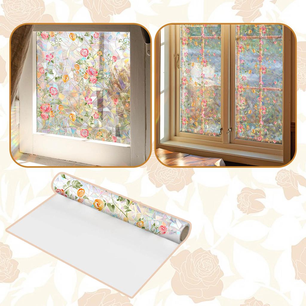 Stained Glass Window Film, Static Stick Window Privacy Film Decorative UV Sunshade Non-adhesive Glass Window Covering For Home Bathroom