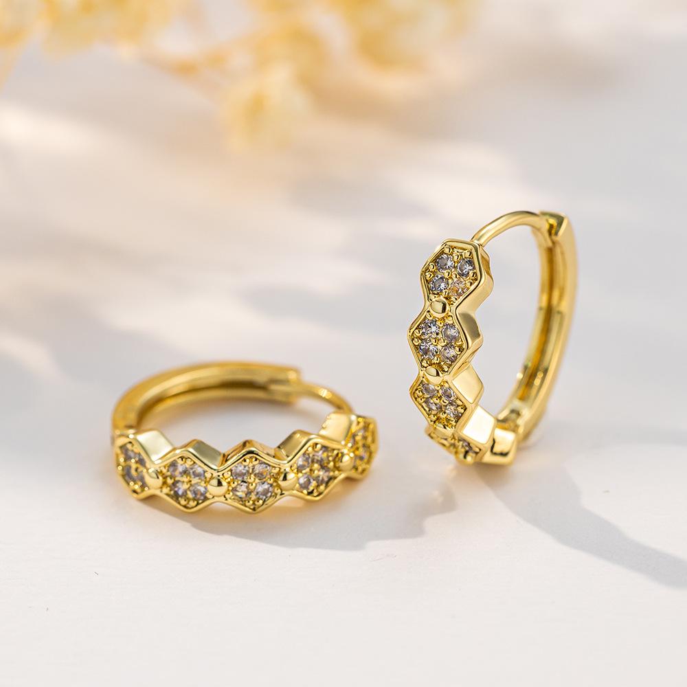 18K Gold U-shaped Geometric Earring Hoops with Zirconia Earring Backs - European & American Fashion