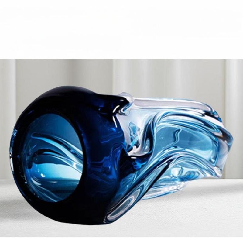 Blue Wavy Vase Thick Transparent Glass Hydroponics Terrarium Wave-twisted Pattern Flower Arrangement Flowerpot Home Decoration