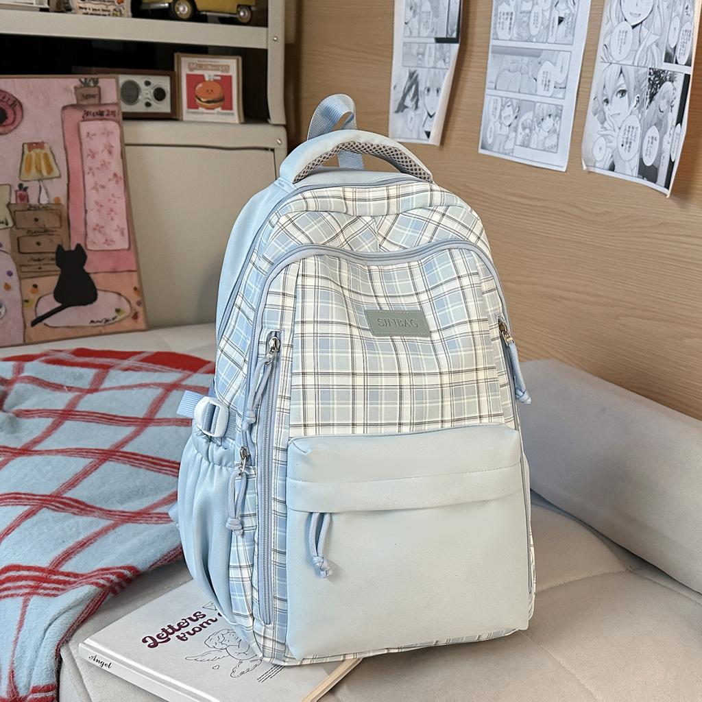 Schoolbag New High-value Schoolbag Ins Style Korean Women's Niche Sweet Plaid Backpack Junior High School Students Lightweight Backpack