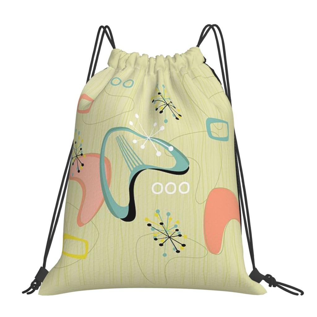 Retro Eames-Era Atomic Inspired Geometry Pattern Backpacks Multi-function Drawstring Bags Sports Bag Book Bags for Travel School