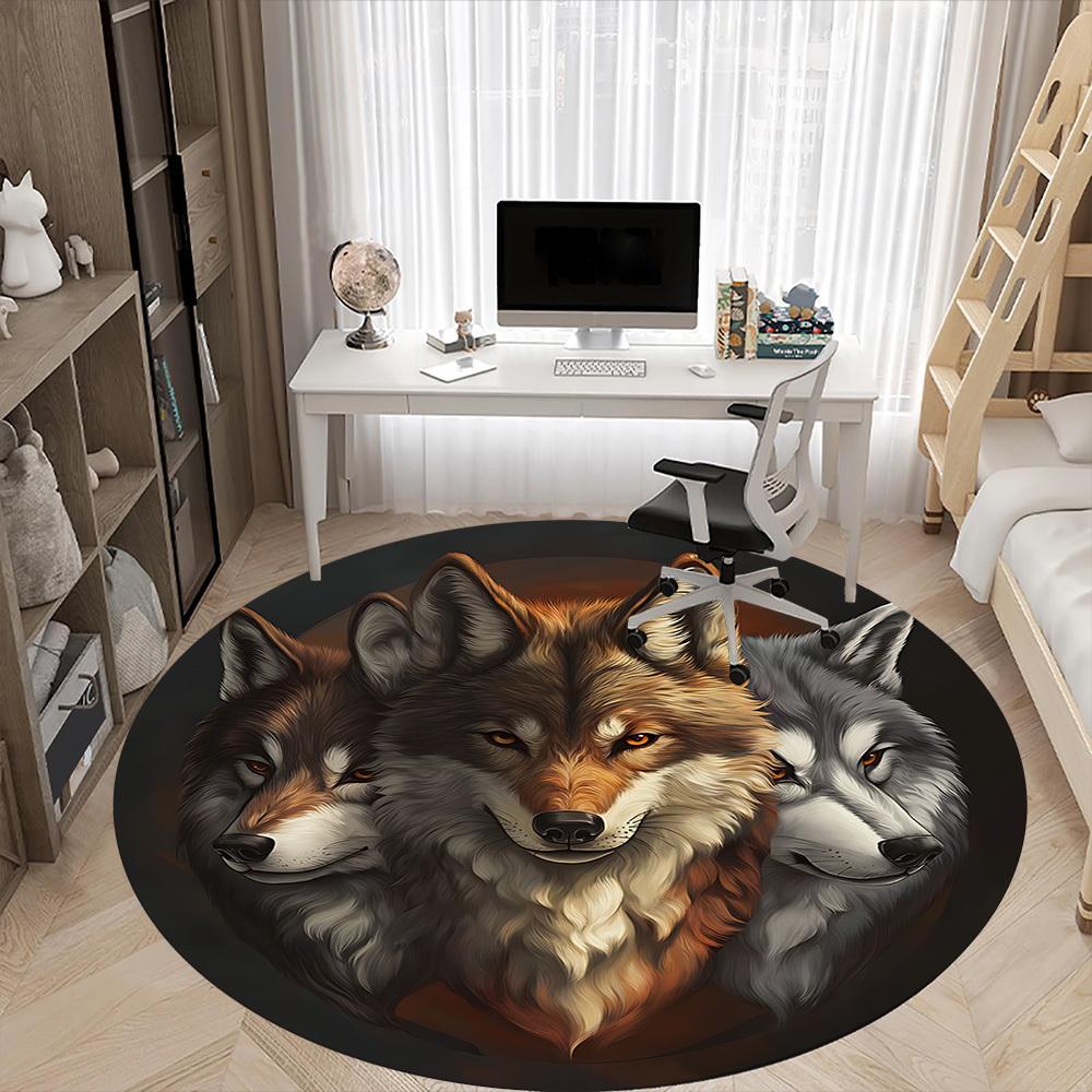 1PC Wolf Pack Office Round Area Rug, Mat Suitable ForOffice, Under Office Chairs Bedroom Living Room Home Decor, Room Deco