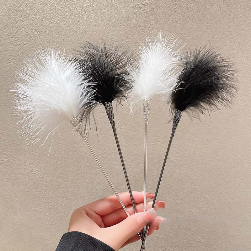 New Chinese Style White Feather Hair Stick For Women Simple Metal Hanfu Chopsticks Hair Clip Pin Headwear Jewelry Accessories