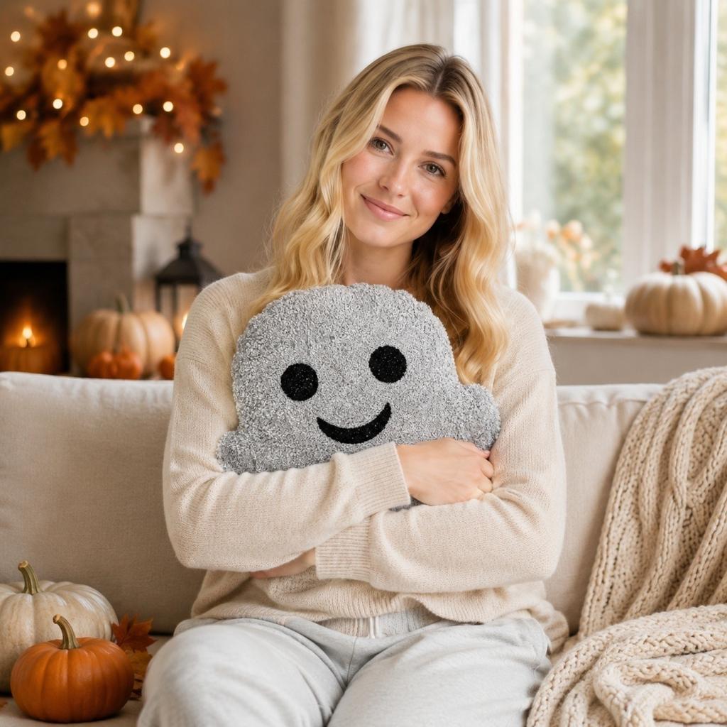 Decorative Ghost Shaped Throw Pillow Soft Plush Cushion for Home Sofa Bedroom Living Room Seasonal Holiday Decoration