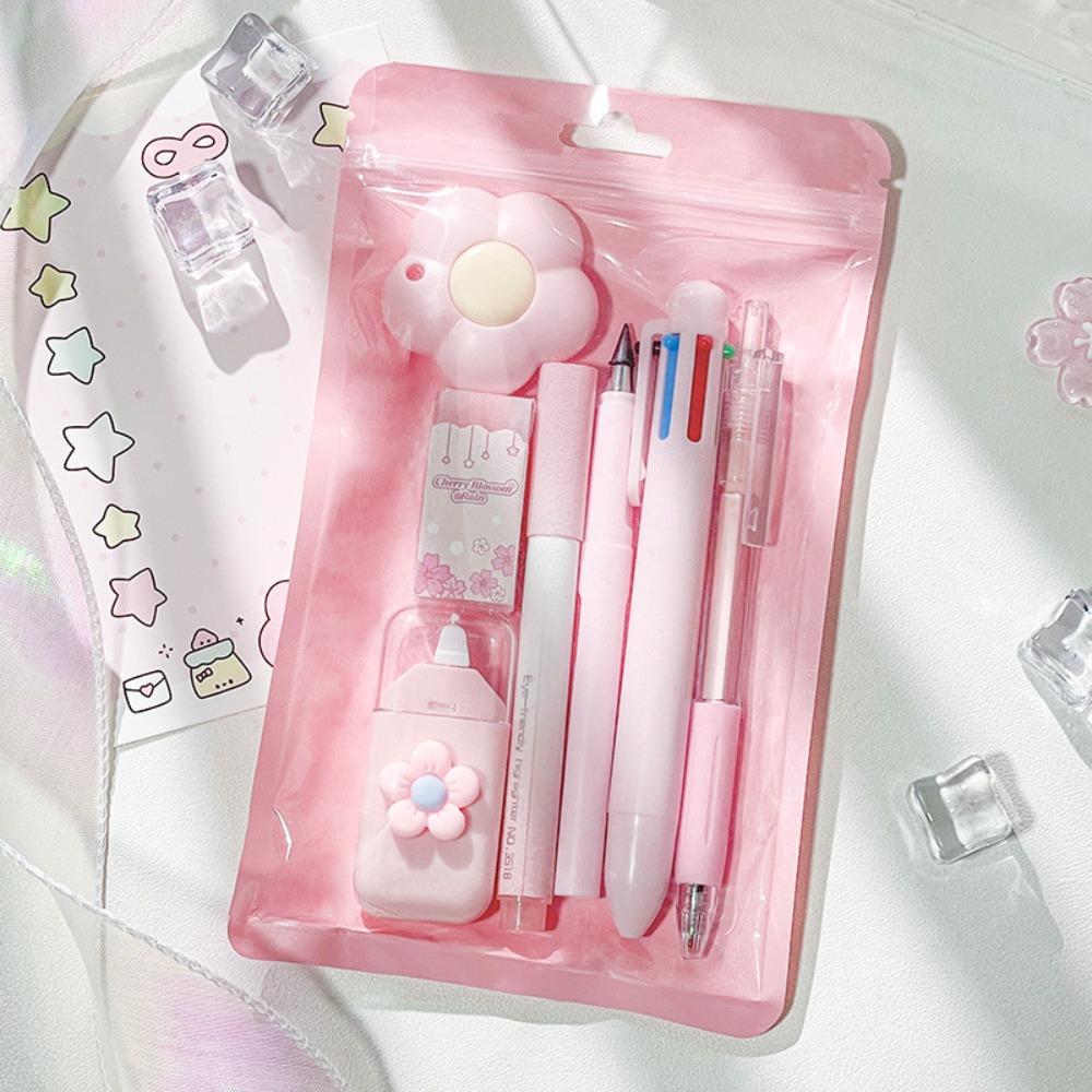 Cute Flower Gel Pen School Supplies Kit Highlighter Portable Pencil Eraser  School Office