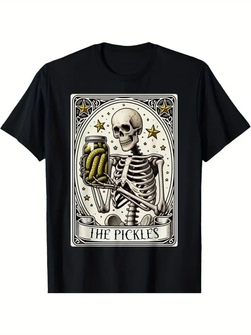 Men s The Pickles Tarot Card Skeleton Graphic T-Shirt - Casual, Comfortable Bl S разноцветный