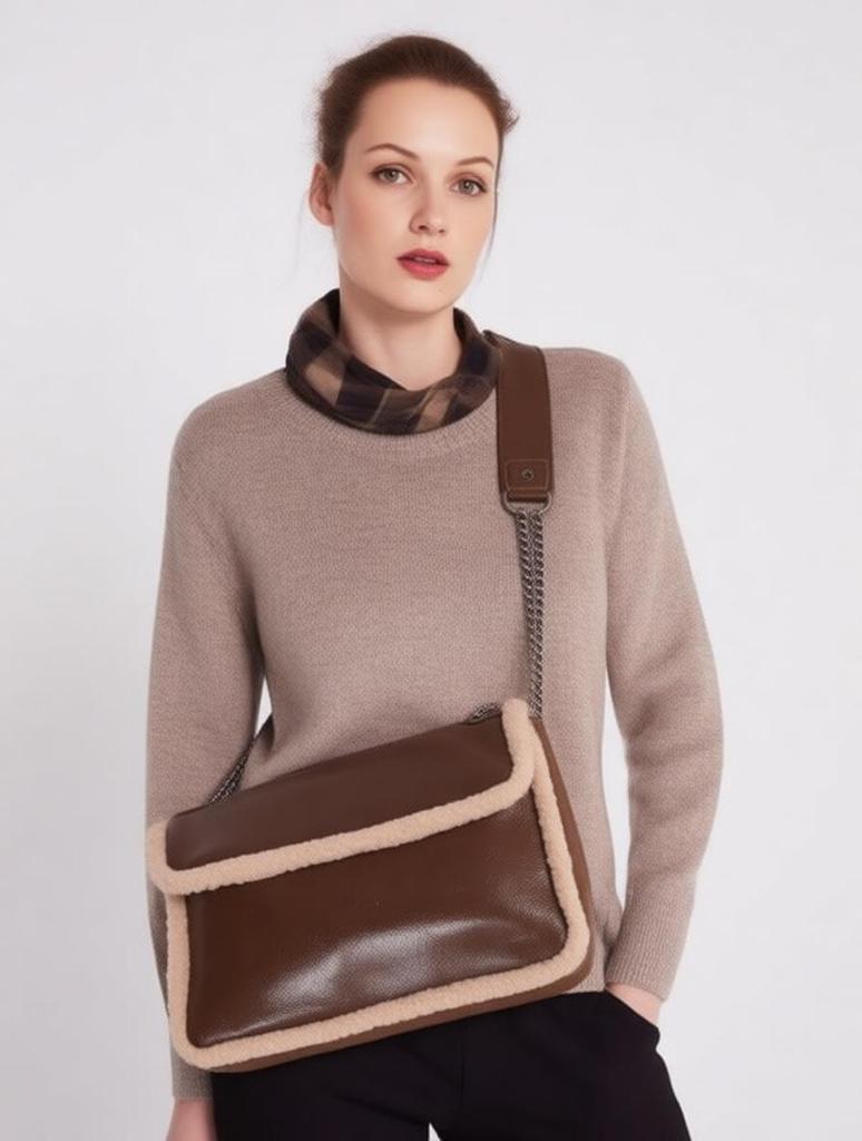 Women's Shoulder Bag Autumn Winter Fashion Lamb Wool PU Splicing Crossbody Bags Large Capacity Oil Wax Leather Chain Handbags