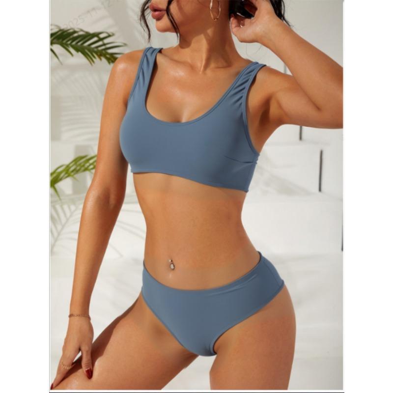 Women S Solid Color Split Swimsuit Beach Bikini Set