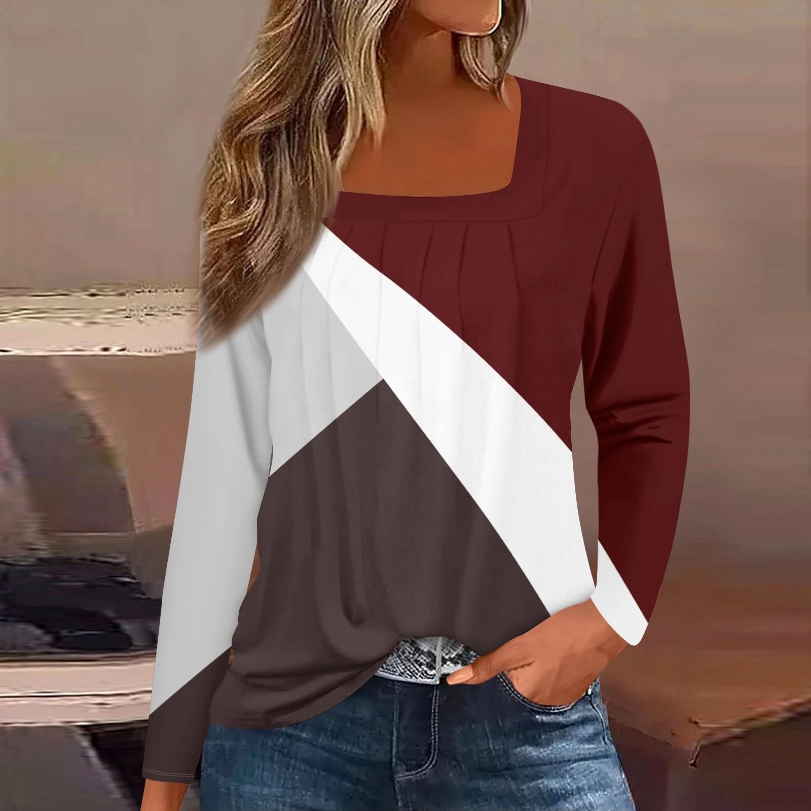 

Жен. Футболка Футболка С цветочным принтом Длинный рукав Повседневные Выходные Мода Классический Квадратный вырез Обычный Топ XXXL винный