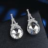 925 Sterling Silver White Pink Crystal Eiffel Tower Stud Earrings for Women Wedding Gift Female Pendientes Mujer Moda