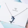 Buyee 925 Sterling Silber Damen Anhängerkette Blauer Kristall Delfin Fisch Halskette für Mädchen Frau Mode Süß Feiner Schmuck Kette