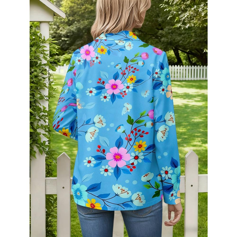 Women's Long-sleeved Shirt 2026 Spring New Fashion Floral Printing Loose and Thin Polyester Fiber Breathable