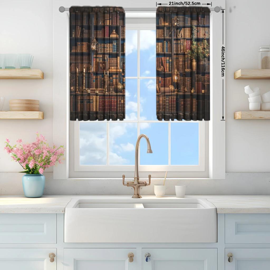 2pcs Middle Ages Bookcase Printed Curtain - Artistic Home Decoration Curtains   All Season Decorative Curtains